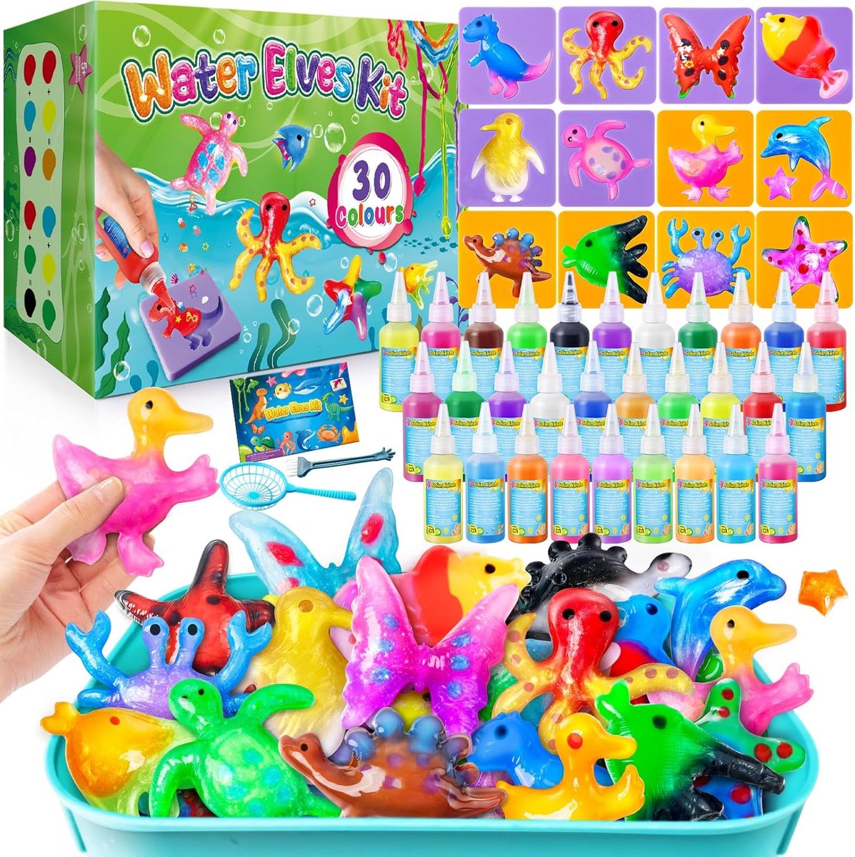 30 kleuren Magic Water Elf Kit - Aqua Fairy Water Pets met 12 mallen - Squishy Maker Crafts Verjaardagscadeaus voor jongens en meisjes