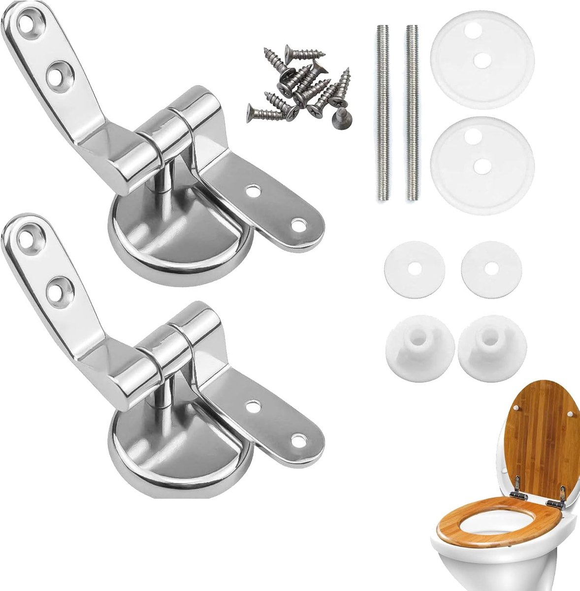 Wc-bril, 2 stuks, scharnierset voor universele wc-bril, bevestiging met scharnier, met schroeven van zinklegering