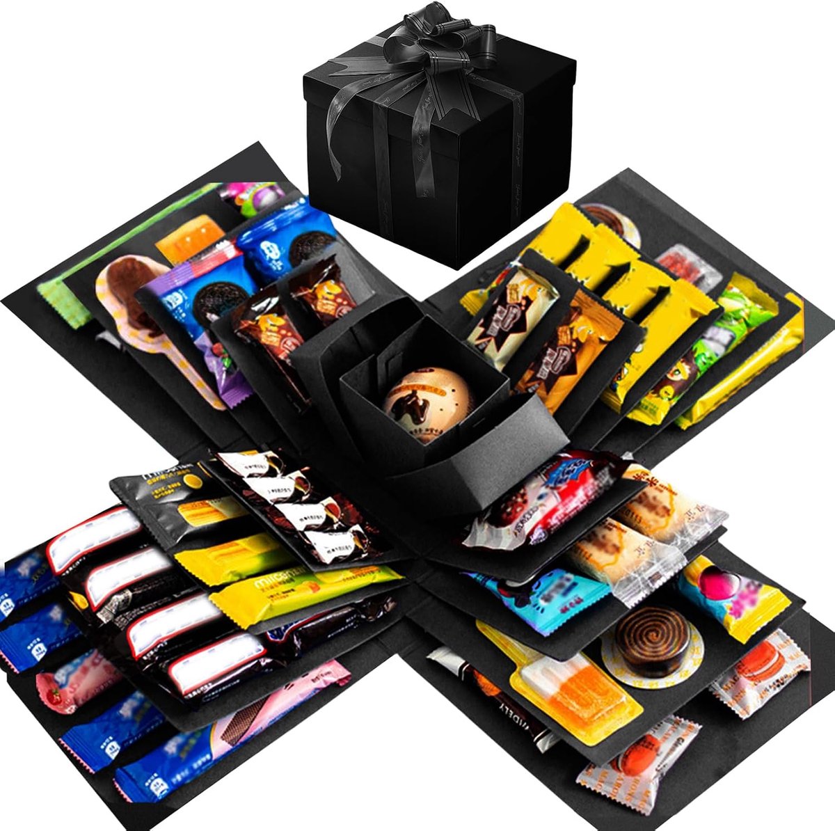 Verrassingsdoos, 5-laagse creatieve explosiegeschenkdoos, doe-het-zelf handgemaakte verrassingsdoos voor Valentijnsdag, verjaardag, trouwdag (zwart)