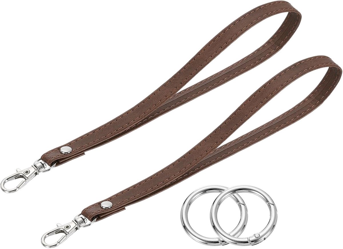 Polsband, 2 stuks, sleutelband, PU-leer, vervangende ring voor telefoon, sleutels, portemonnee, tas, bruin, Bruin