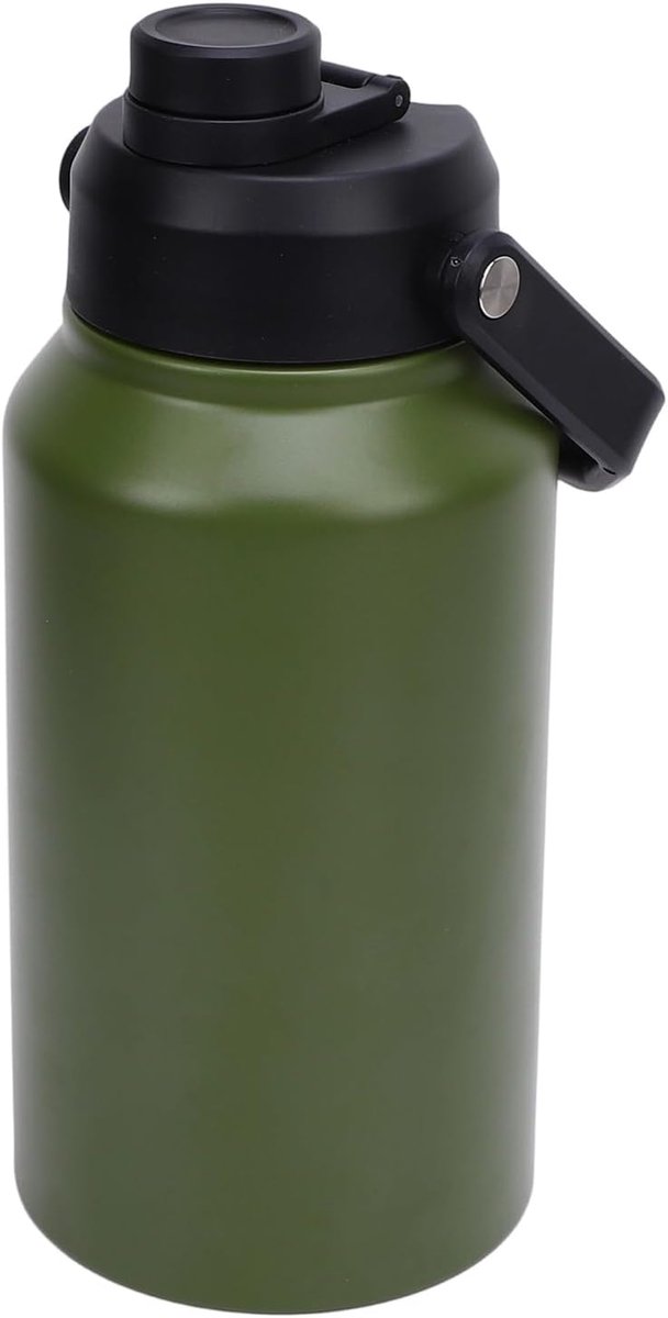 3L Geïsoleerde Waterfles, 316 Roestvrijstalen Thermische Kolf met Brede Mond en Handgreep, Houdt Warm 24 Uur/koud 48 Uur voor Kampeerreizen (Olijfgroen)