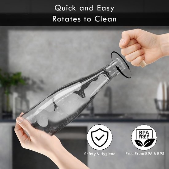 compatibel met SodaStream glazen flessen en kunststof flessen, 32 cm reinigingsborstel voor glazen karaf, sodaflessen, babyflessen, drinkflessen, reinigt krachtig (zwart) van compatibel — afbeelding 2