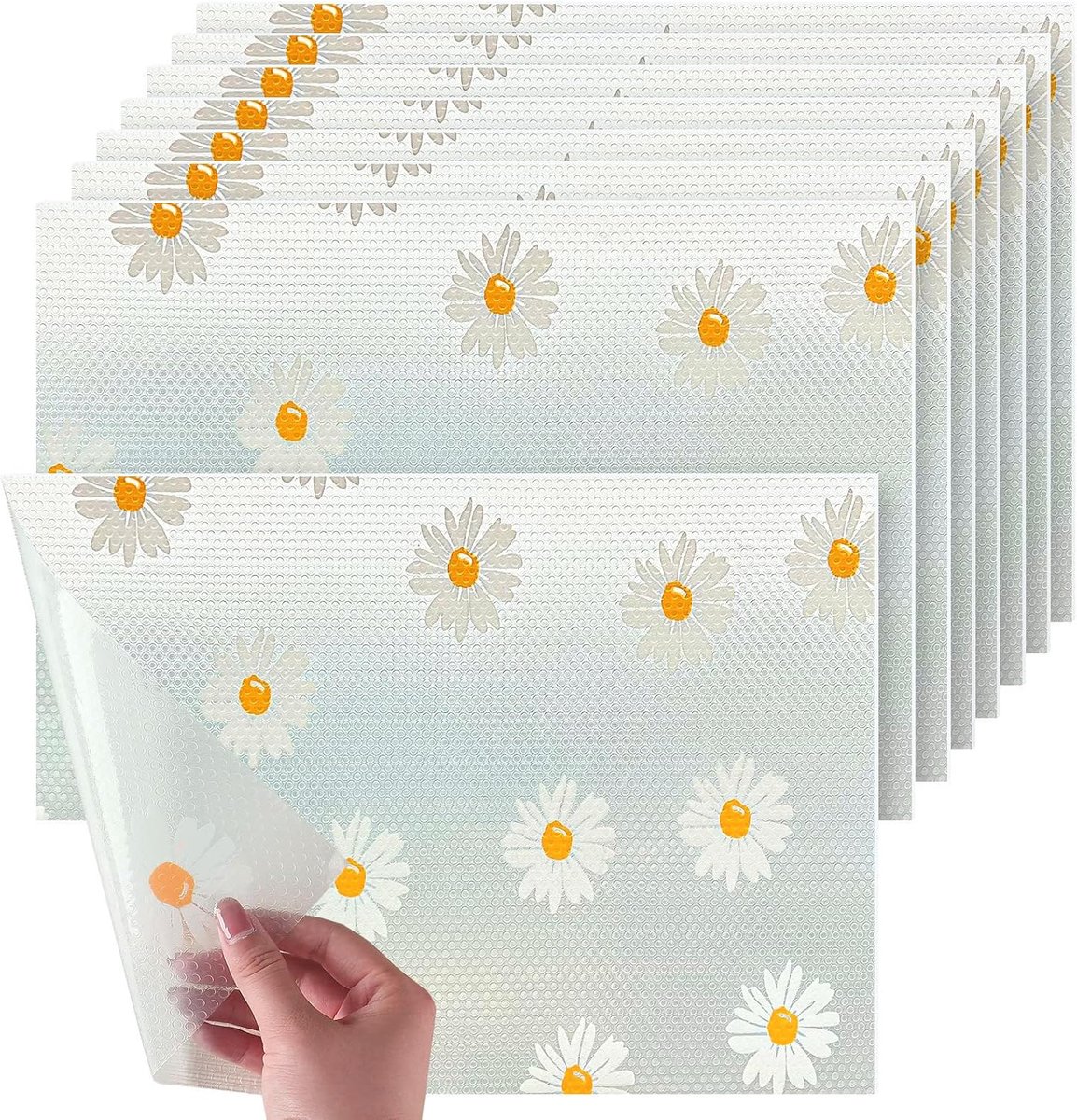 8 stuks madeliefjes koelkastmatten, antibacteriële koelkastmatten, wasbare koelkastmatten, antifouling lademat, antislip, vochtbestendige mat