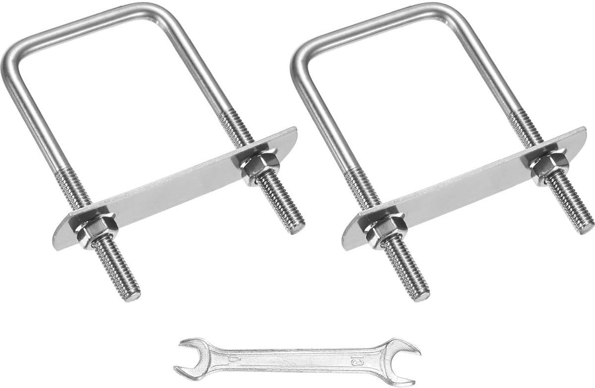 U-Boutenset (M6x45x80mm, Zilver) 2Set Vierkante U-vormige Bouten 304 Roestvrij Staal met Frameplaten & Moeren & Ringen & Sleutel, Toepassen op Ski/Board/Zeilboot/Trailer
