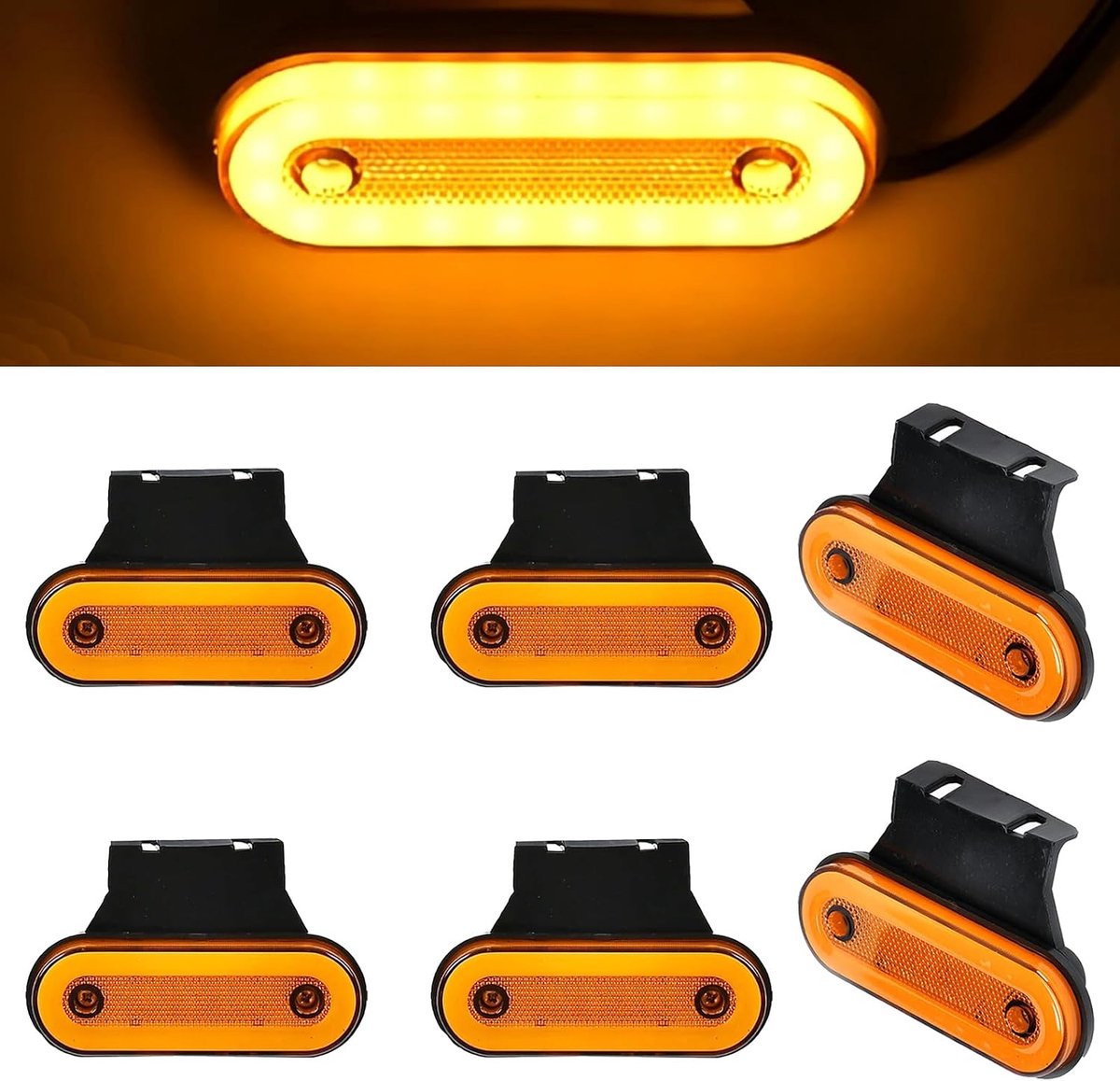 6 stuks LED begrenzingslichten, 12V/24V positielichten met houder, aanhanger verlichting, LKW zijmarkeringslicht reflector, achterlicht, remlicht voor aanhangers, caravans, auto's, amber