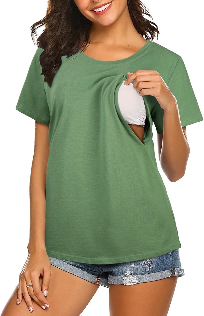 Borstvoedingsshirt voor dames, korte mouwen, zwangerschapsshirt met borstvoedingsfunctie