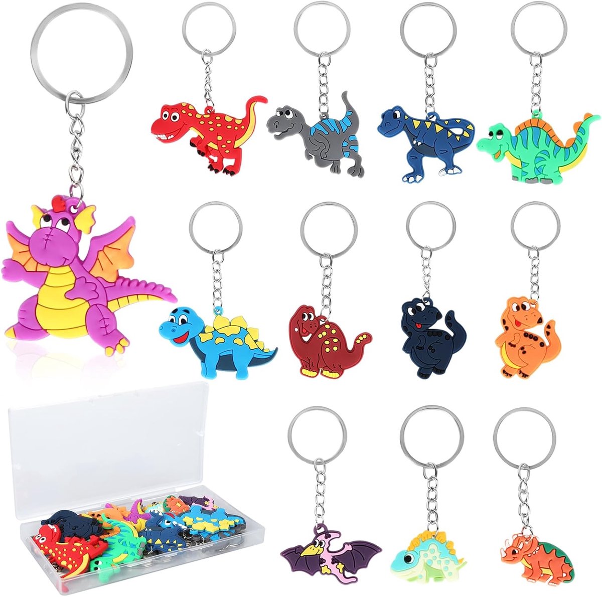 12 stuks dino-sleutelhangers, siliconen sleutelhanger, dino-verjaardagsdecoratie, dinosaurus-rugzak, hanger kinderen, dinosaurus-cadeautje, kinderverjaardag voor jongens, portemonnees, handtassen