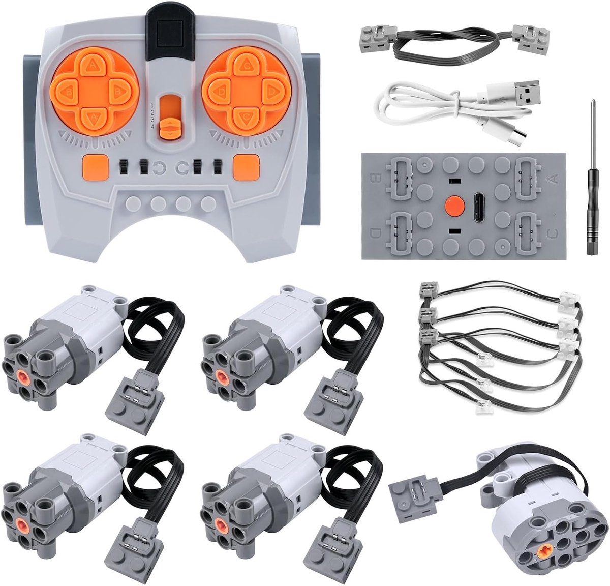 Servo Motor Function Set, 11-delige elektrische speelgoedmotoren, Power Functions Set met servomotor, afstandsbediening, batterijbox, led-lichtkabel, verlengdraad, compatibel met vele modellen