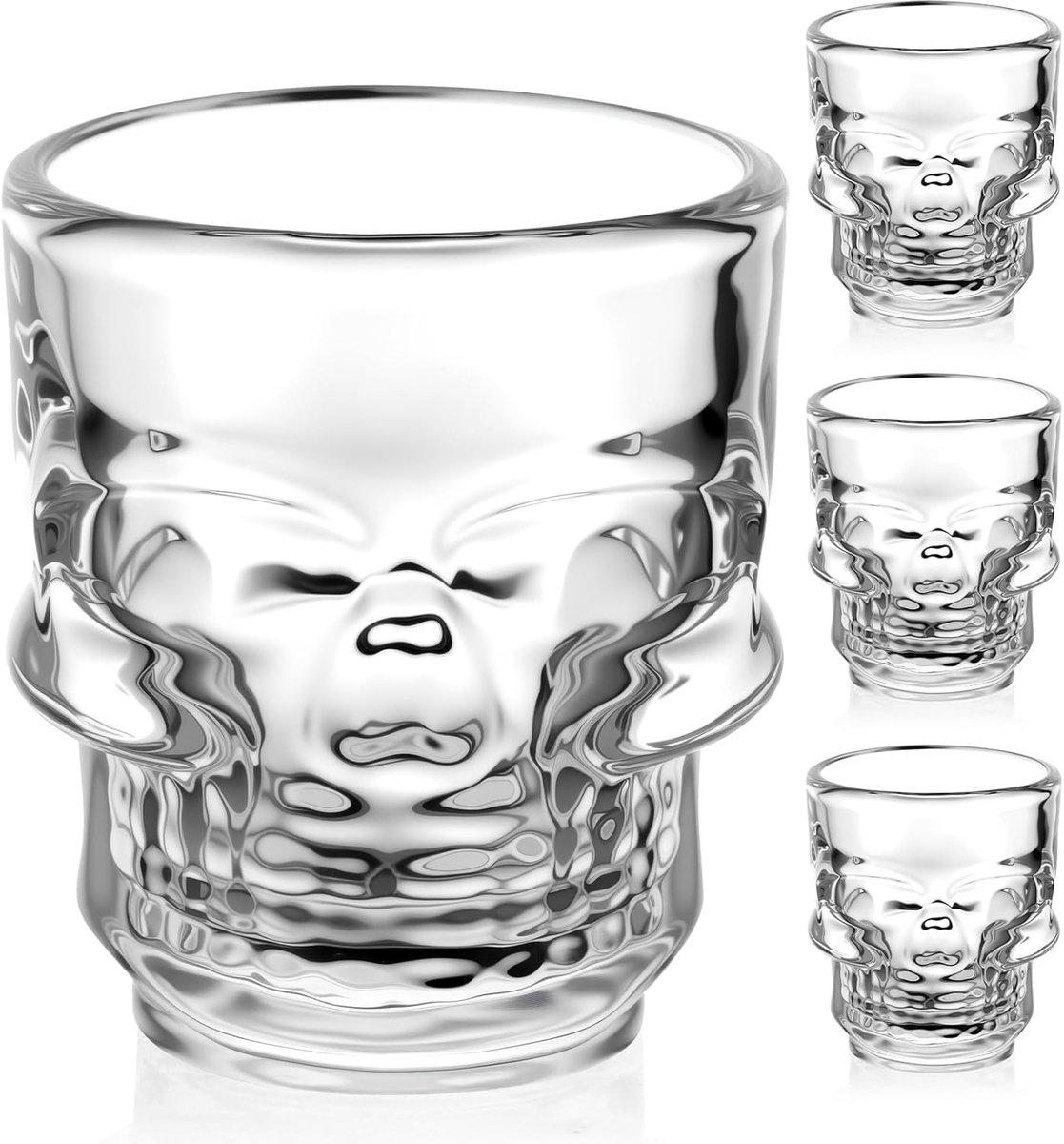 Shotglazen, 50ml Skull Design Cup, Set van 4, Heldere Shotglazenset, Halloween Tumblers, voor Party Shotglazen Set Schedelglas, voor Whisky, Tequila, Wodka, Sterke Drank