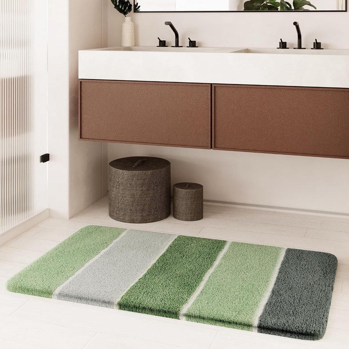 Living Rio Marina badmat, 80 x 150 cm, lindegroen | Badmat, behaaglijke, wollige zachte pool, antislip en wasbaar