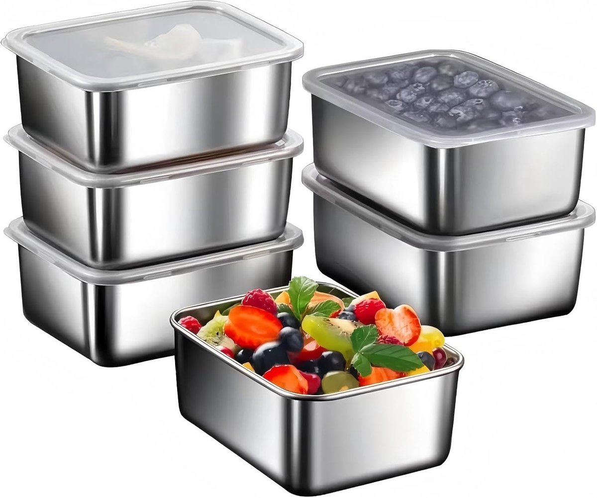 voedselcontainer, 6 stuks voedselbewaardoos, inhoud 650 ml, roestvrijstalen doos voor verschillende omgevingen zoals keuken, kantoor, camping, picknick en reizen