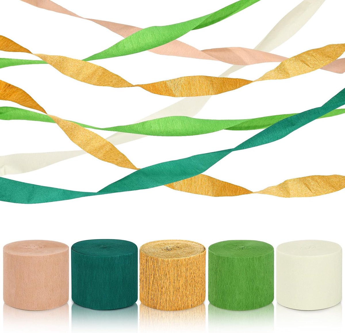 Crêpepapier, 4,5 cm x 25 m, groen, goud, kaki, voor boho-bruiloftsdecoraties, feestdecoraties, verjaardagsdecoratie