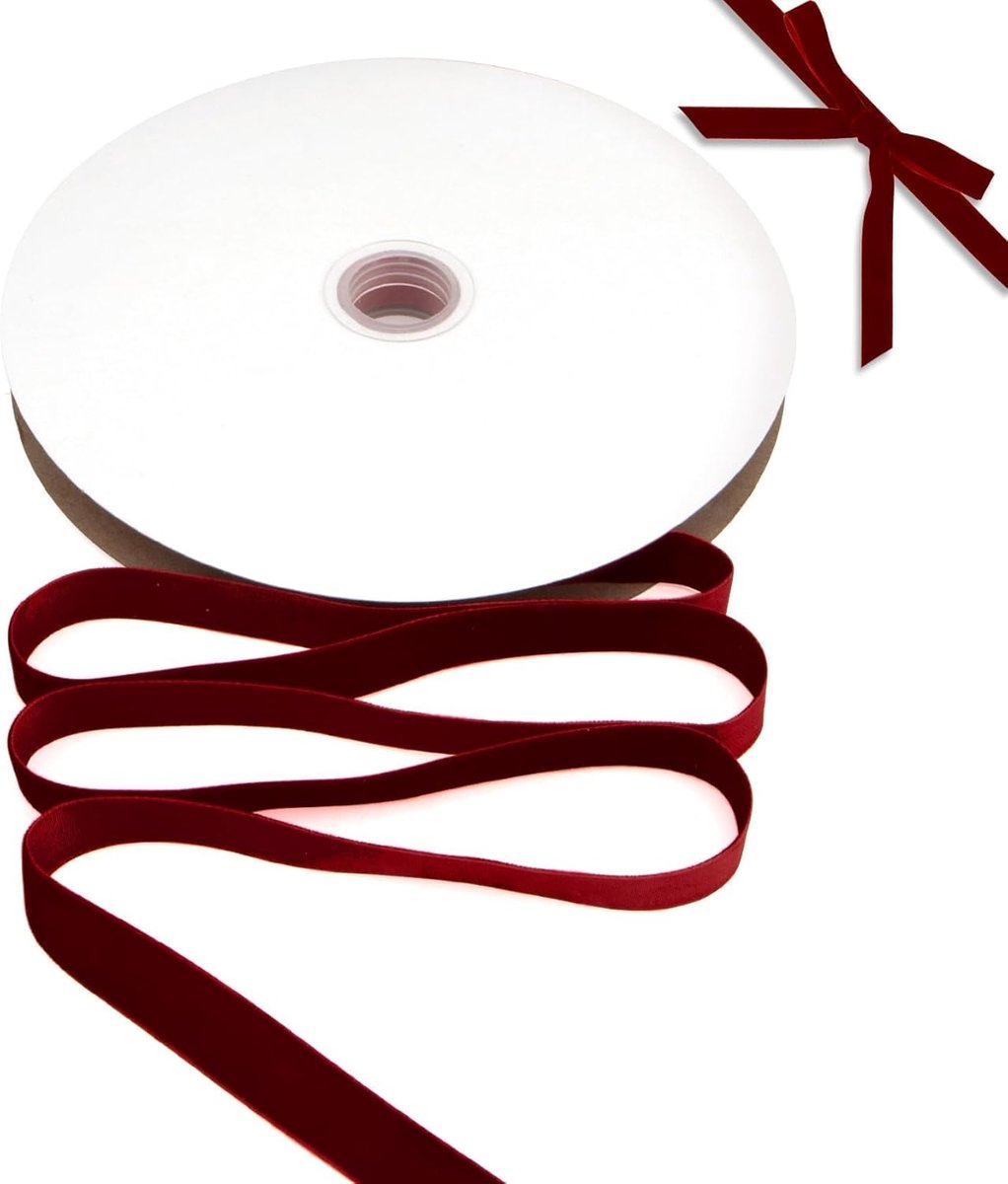 lint bordeaux donkerrood 1,5 cm x 22 m - kerstversiering, cadeaulint en lint voor geschenkverpakking, decoratie (fluwelen lint, rood fluwelen band)