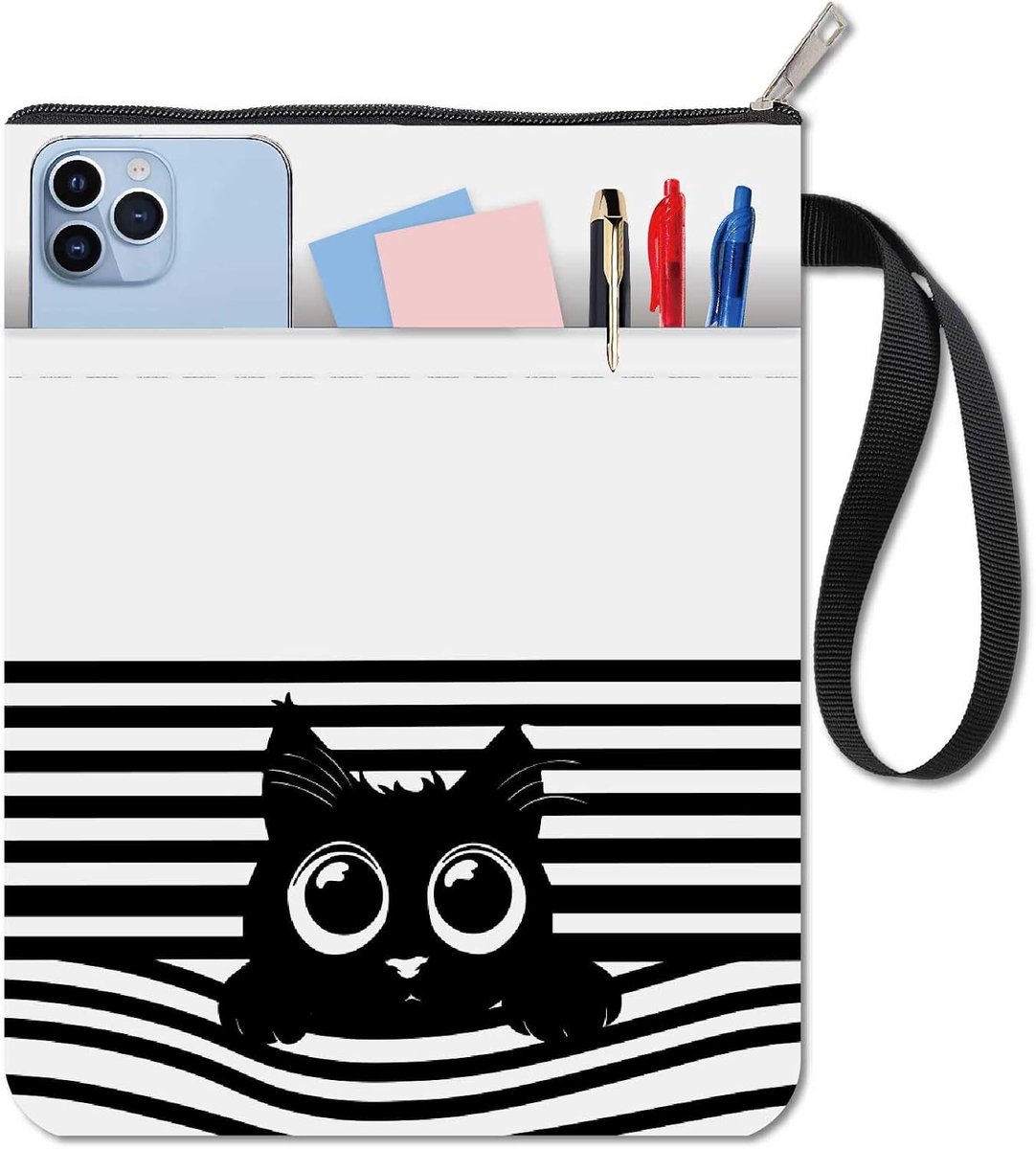 Kat Boekhoezen Dier Boek Mouw Zwart Boek Protector voor Paperbacks Wasbare Stof Doek Boek Cover met Rits en Extra Mouwzak voor Boek Liefhebbers Klasgenoot Geschenken