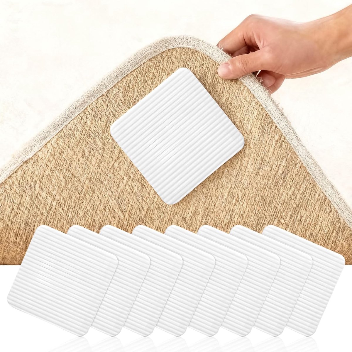 Set van 8 antislip matten, wasbare antislippads, herbruikbare antislip onderlaag, tapijtbevestiging vloer voor antislip vaste mat, wit