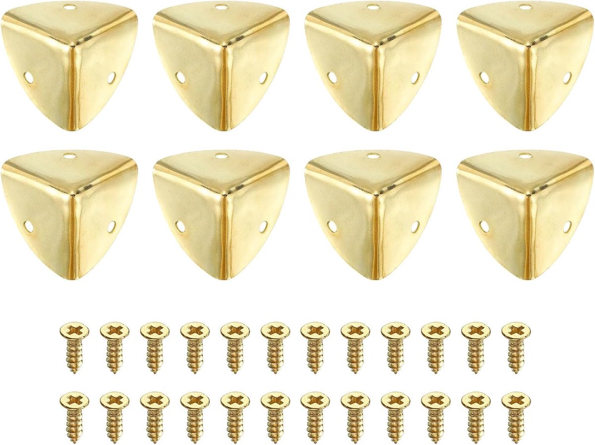 8 stuks metalen hoekbeschermers, 40 mm, decoratieve afdekking voor boxhoeken, hoekbescherming voor meubels met bevestigingsschroeven, goud