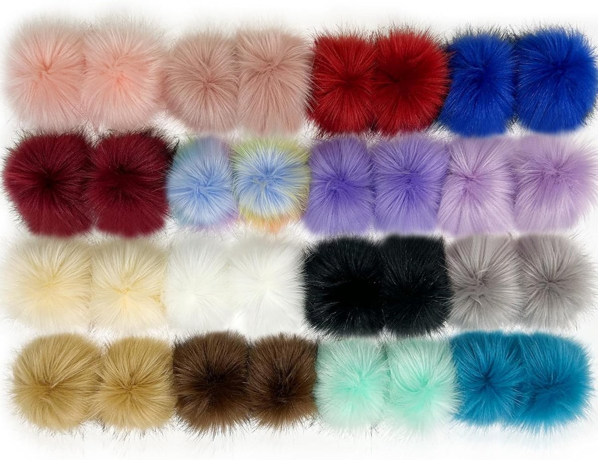 32 stuks pompon van imitatiebont voor muts, pompon, pompon, konijnenbont, pompon, bontpompon, muts met elastiek voor mutsen, tassen, hangers, decoratie