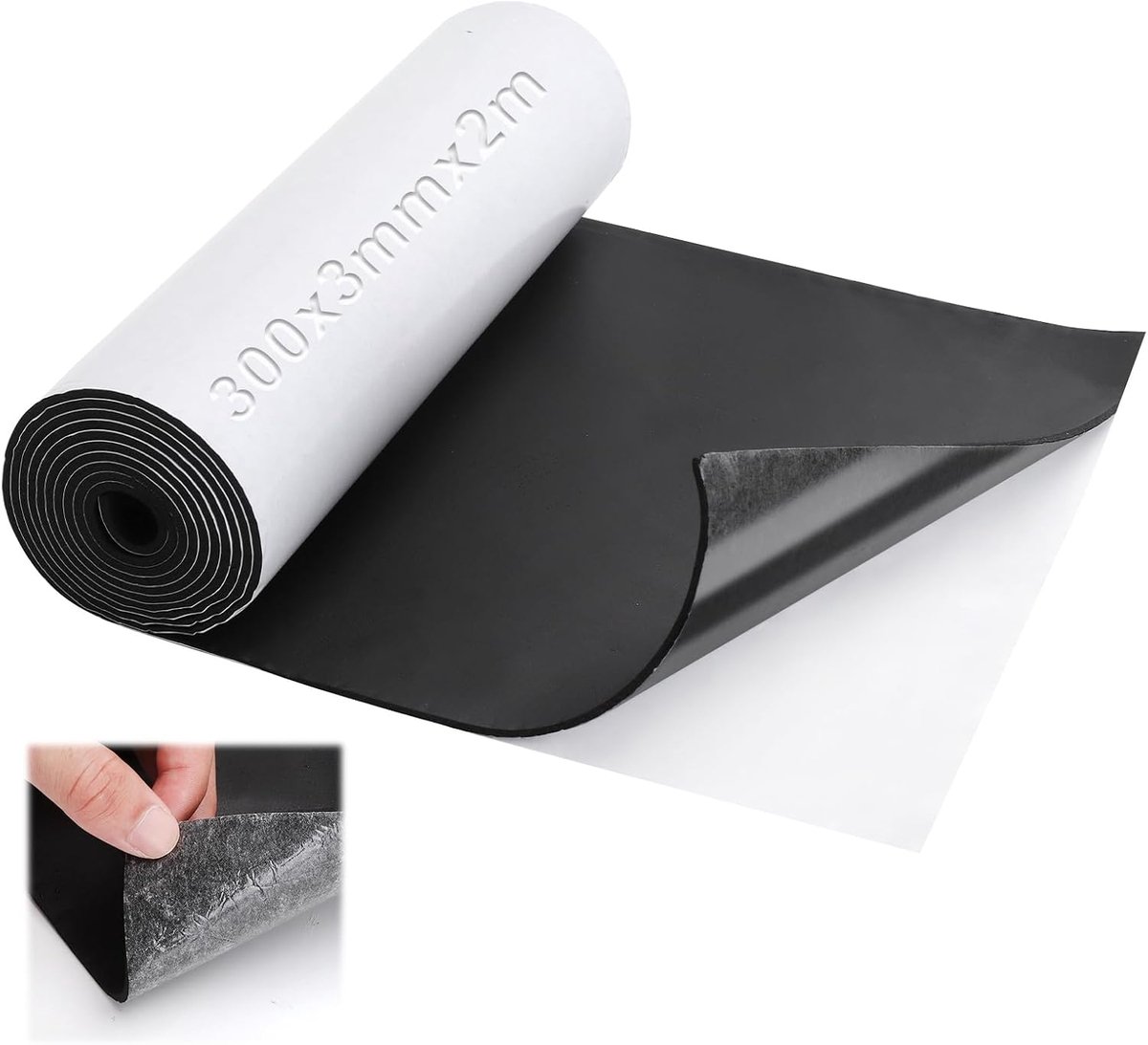 rol, zelfklevend, 300 mm x 2 m x 3 mm, schuimrubberen plaat, zwart, veelzijdige antislipmat voor isolatie en afdichting, EVA-rubberen mat voor doe-het-zelf deuren, vloeren, muren