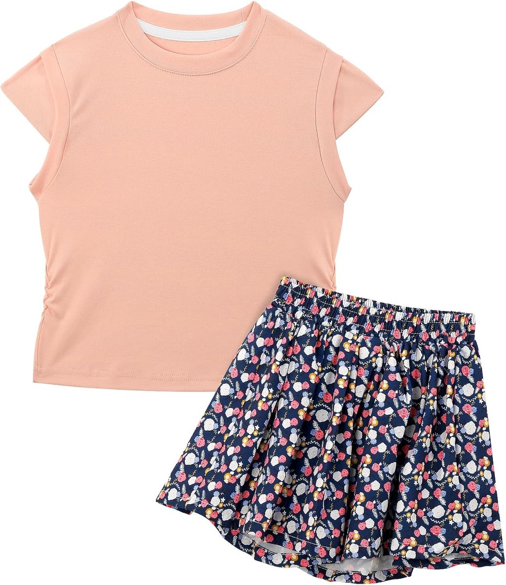 NANU Meisjes Kleding Zomer Outfits 3-10 Jaar Ruche Mouwloos Effen T-shirt Shorts Crewneck Zwart Wit Rood Geel Roze Paars Blauw
