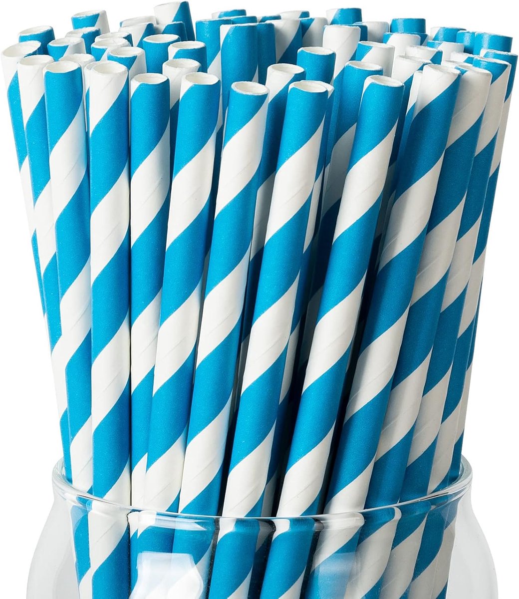 Rietjes van papier, 6mm x 197 mm papieren rietjes, 100 stuks composteerbare wegwerprietjes voor kinderen, verjaardagsfeestjes, decoraties, feestartikelen (Hemelblauw)