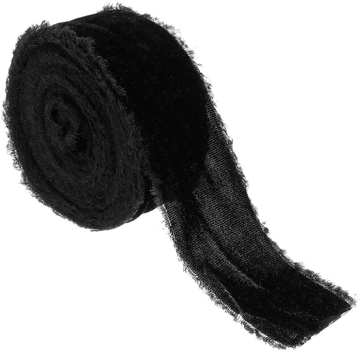 Fluwelen lint voor geschenkverpakking, 1-1/2 inch x 3 m, handgemaakte gerafelde vintage linten met ruwe rand voor kerstboom, bruidsboeket en bruiloftsdecoratie, zwart