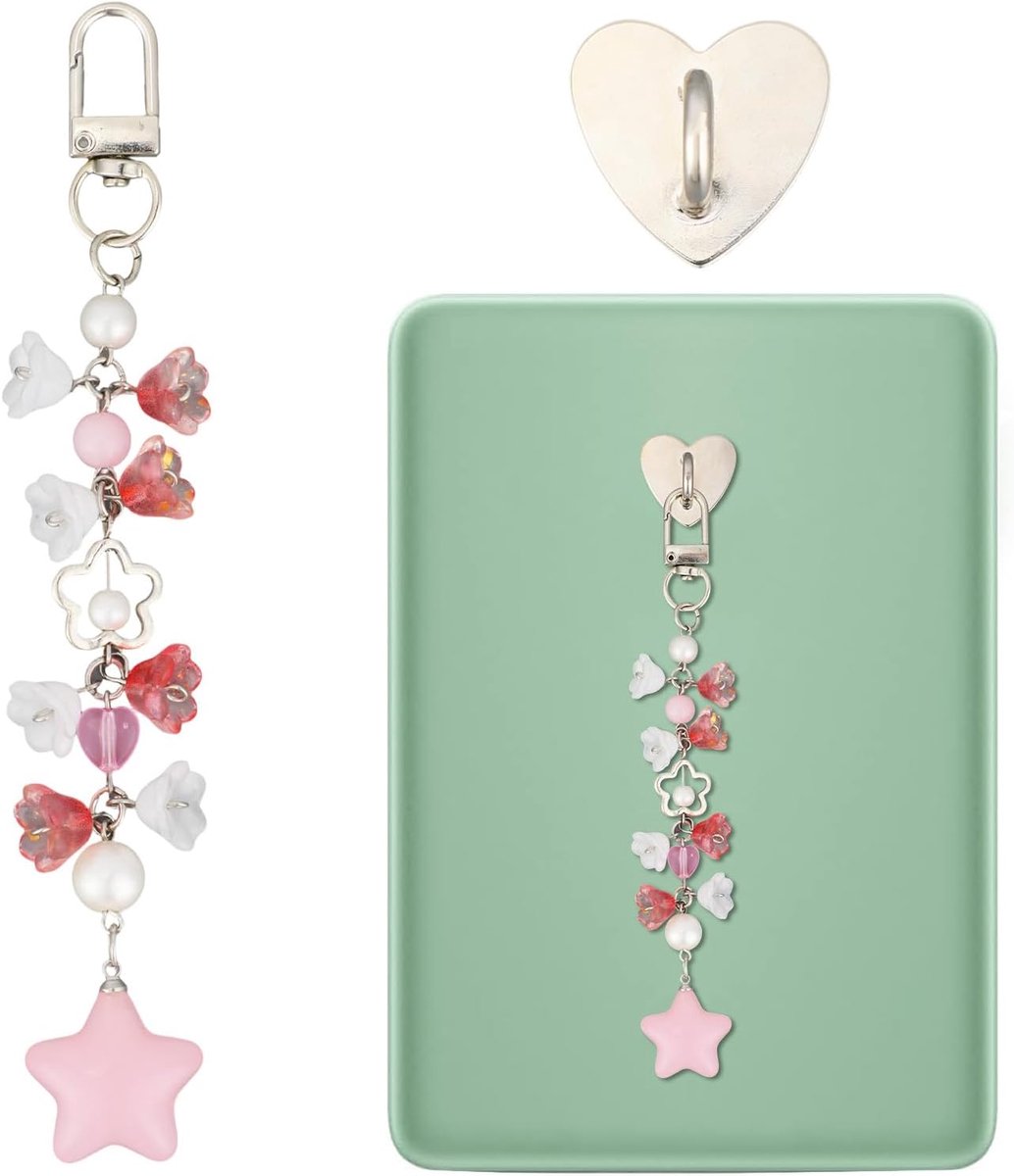 Bedelset, 15,2x2,5cm Schattige E-Reader Bedelketting met Hartvormige Haak Roze Ster Ontwerp Ketting voor Kindle E-Book en Mobiele Telefoonaccessoires