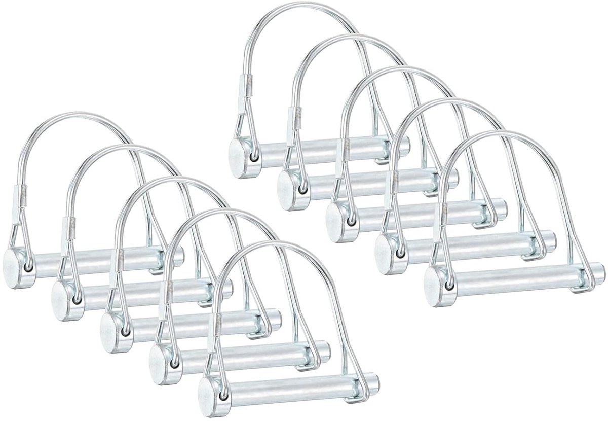 Koppelingspen voor aanhanger 5/16 inch x 2-3/16 inch, 10 stuks veiligheidspen met draadvergrendeling voor landbouwaanhangwagens voor grasmaaiers, zilver (8 x 55 mm)