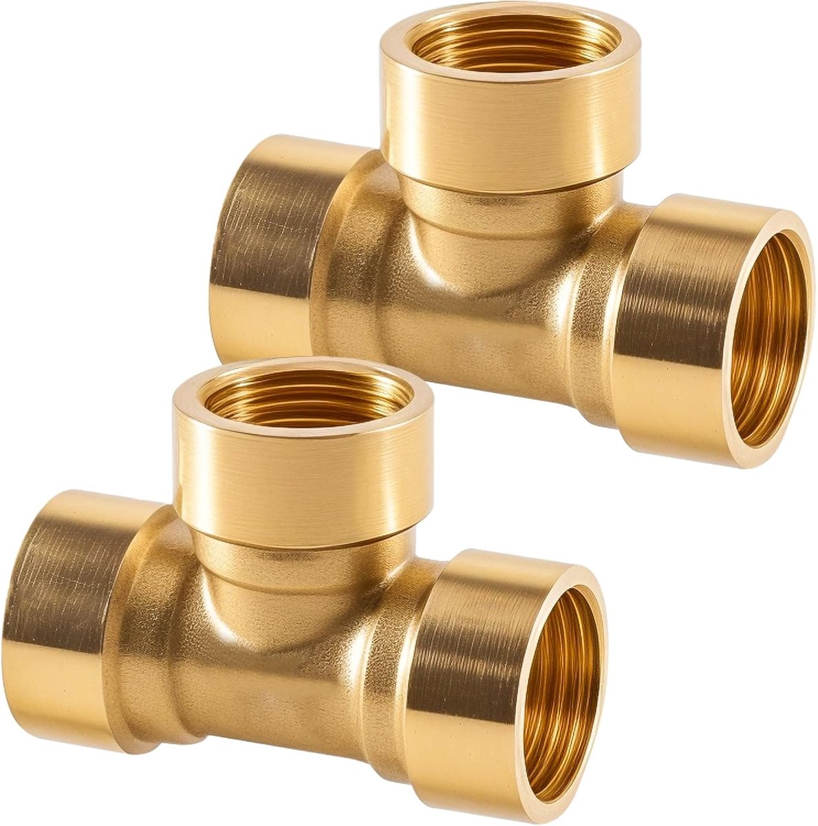 2 stuks T-stuk 90° messing 3/8 inch IG, 3-weg T-verbindingsstuk | 3/8 inch verdeelstuk binnendraad, DN10 messing wateraansluiting voor verdeler drinkwater geschikt