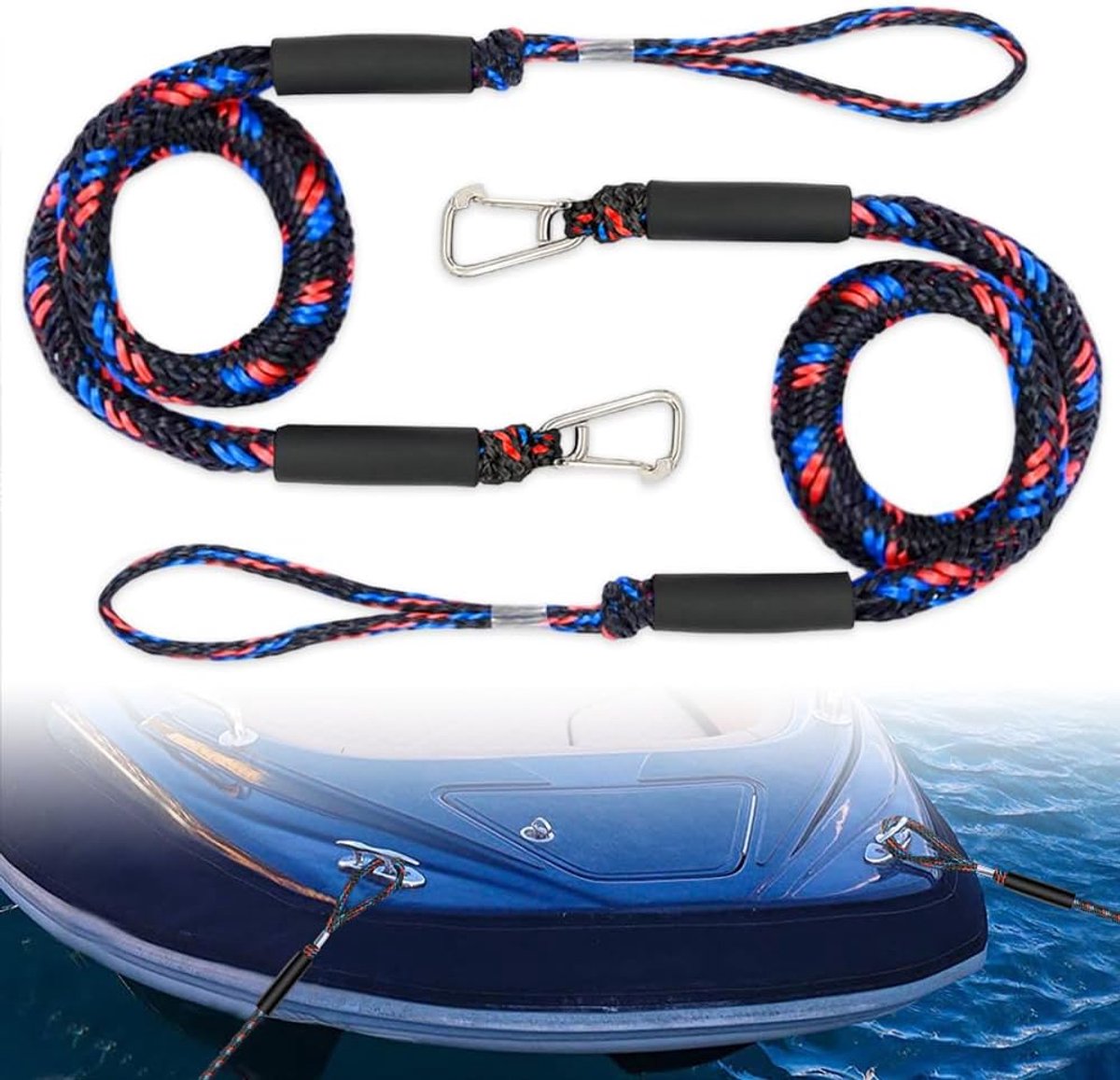 Dock Line, aanmeertouw met haken, aanmeertouw voor boten dock, bungee dock lijn met karabijnclip voor boten, kajak, jetski, pontoon, kano (gemengde kleuren)