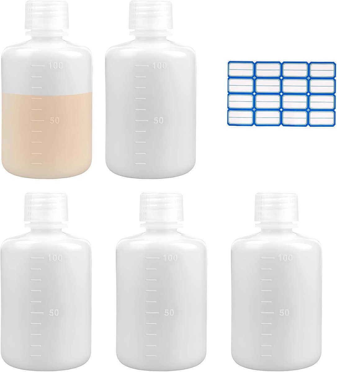 5 stuks reageerbuisjes van 100 ml, laboratoriumkwaliteit, vloeistof, opbergflessen, smalle plastic flessen