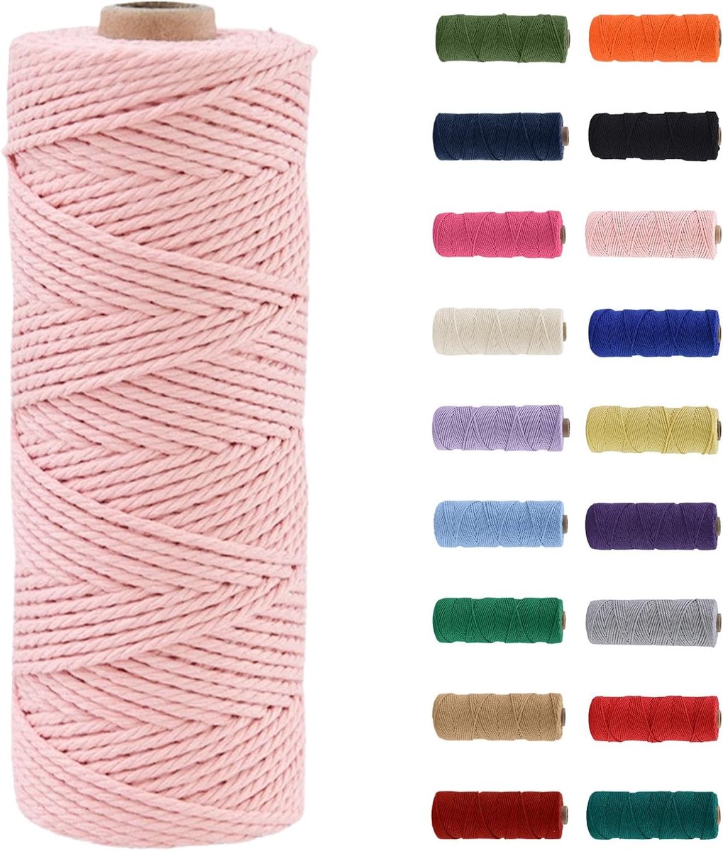 koord, 100 m natuurlijk katoenen macramé touw, lichtroze macramé katoenen koord, knutselkoord zonder chemicaliën voor doe-het-zelf ambachten, macramé kunst, geschenkverpakking