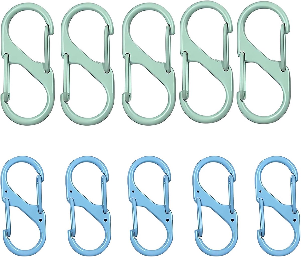 Karabijnhaken, kleurrijke karabijnhaken, klein, mini-karabijnhaak, metalen dubbele karabijnhaak, kleine karabijnhaak, sleutelhanger voor camping, thuis, wandelen of reizen, Mix-1.