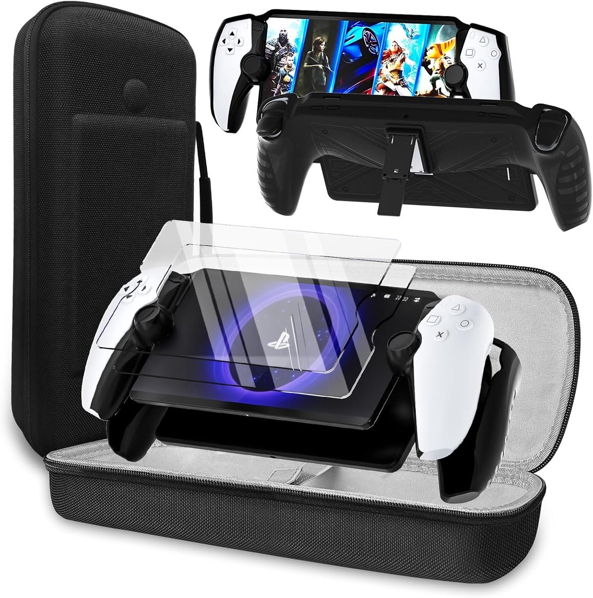 Tas voor Playstation Portal Remote Player, harde draagtas voor PS5 Portal Accessoires met beschermende glazen schermbescherming, reistas hoes opbergtas voor PS Portal accessoires, zwart