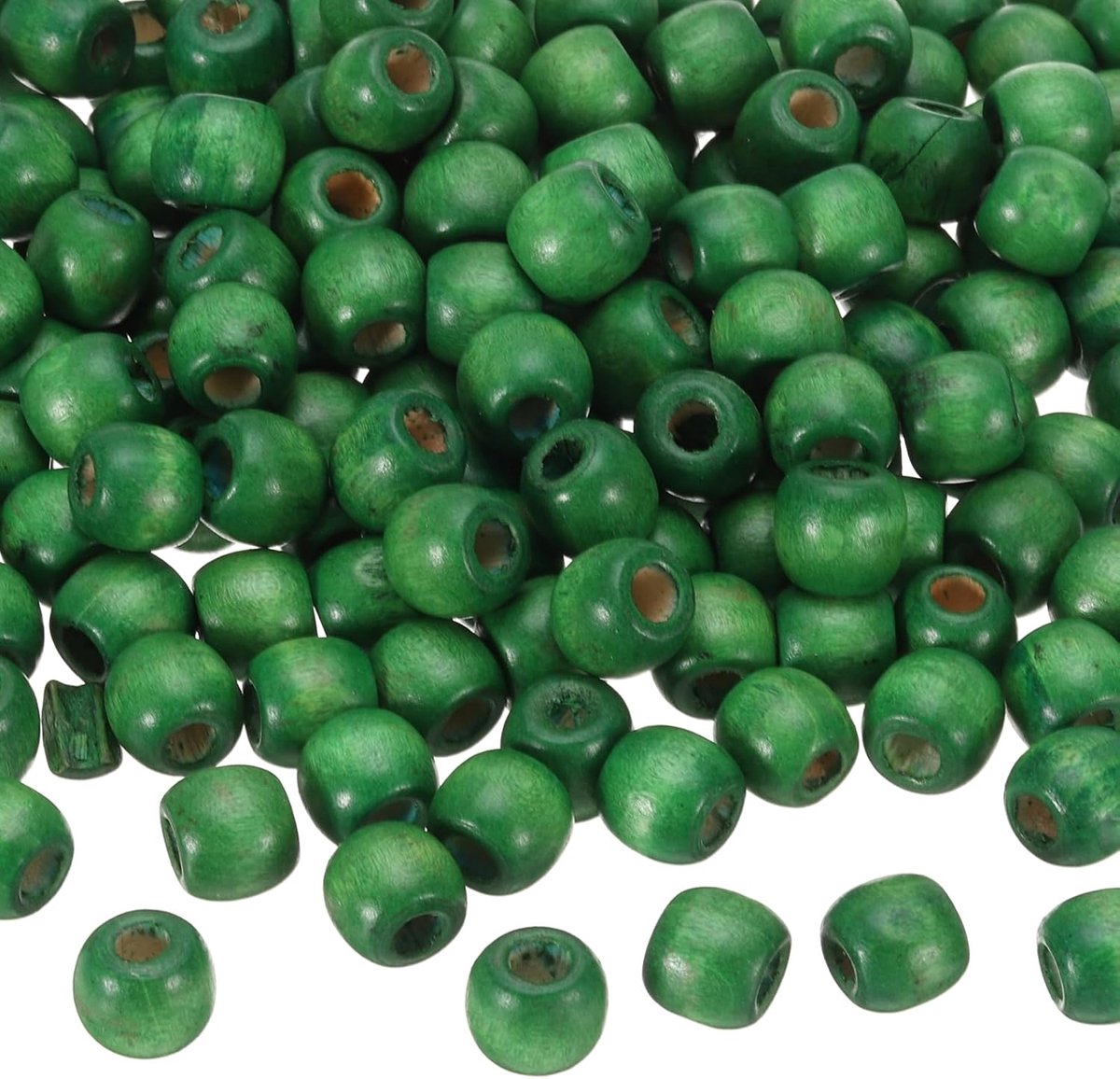 Kralen met groot gat, onafgewerkte natuurlijke vat, houten afstandhouders, kralen voor handwerk, macramé, sieraden, groen, 12 x 11 mm, gat 5 mm, 300 stuks