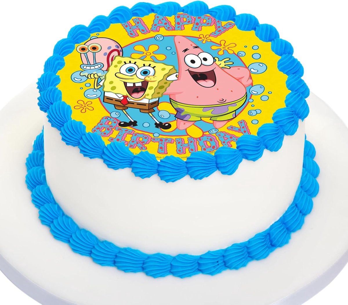 Cake Topper met suikerpapier | Eetbare taarttopper | Azyme schijf taartdecoratie voor verjaardag thema Sponge Bob | 20 cm
