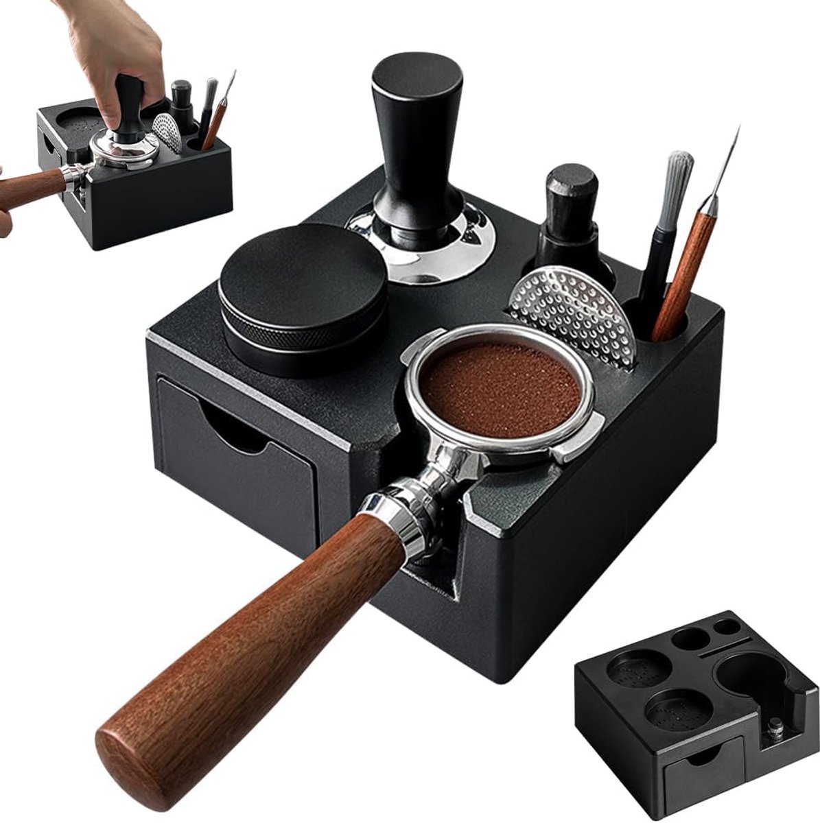 Tamperstation voor barista (51-58 mm), tampingstation van ABS, instelbaar koffiezwart, espressostation voor barista-accessoireset (zonder accessoires)