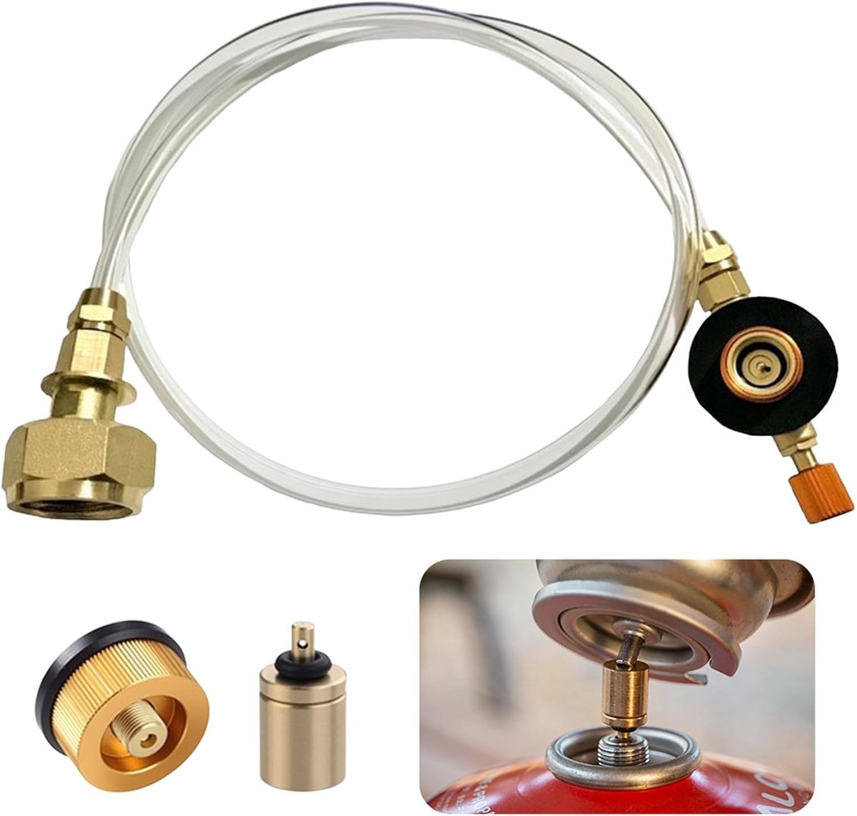 LPG-adapter met slang, gaslaadadapter, butaangasfles voor ventielen met schroefdraad