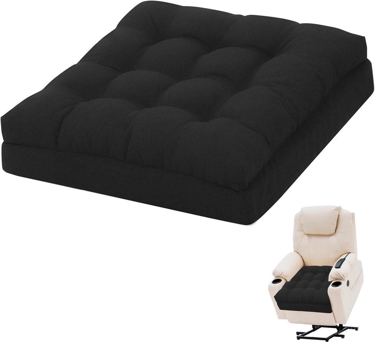 Stoelverhoger voor Ouderen 50x50x12cm, Exclusief Tweelaags Traagschuim Zitkussen met Stevige Ondersteuning, Groot Stoelkussen Antislip voor Fauteuil, Bank & Vloer