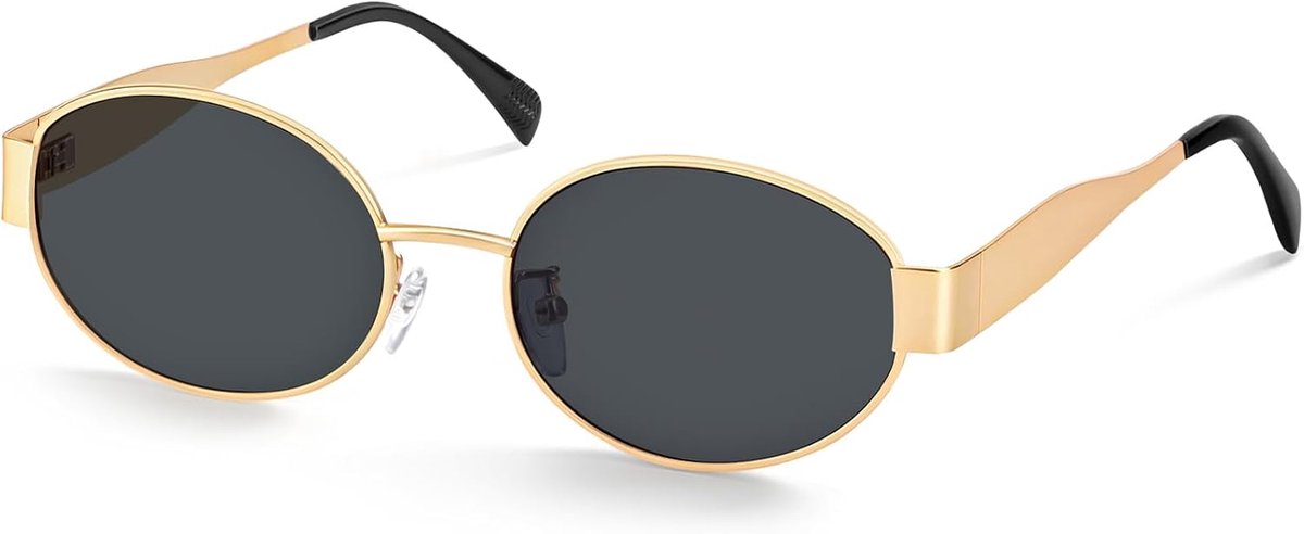 Ovale zonnebril voor dames, retro gepolariseerde zonnebril met metalen frame uit de jaren '90, hippie, zonnebril, modieuze vintage zonnebril, UV400-bescherming, voor dames en heren