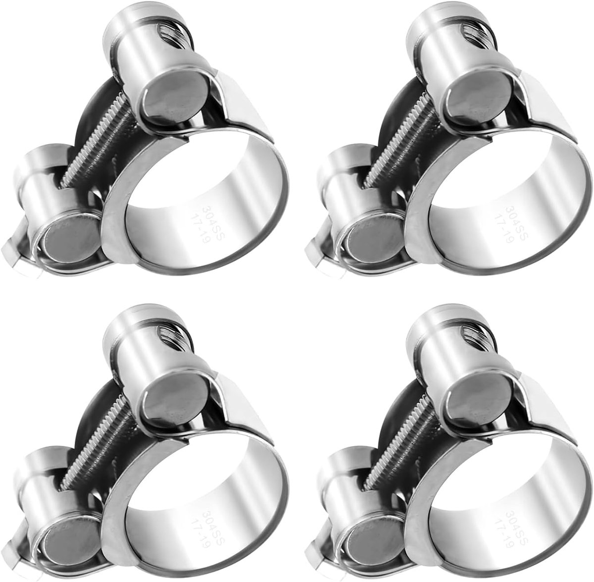 klem roestvrij staal scharnierbout 17-19MM klem uitlaatklem | Motorfiets set van 4 slangklemmen, spanbekken, uitlaatklemmen, 304 roestvrij staal (17-19 mm)