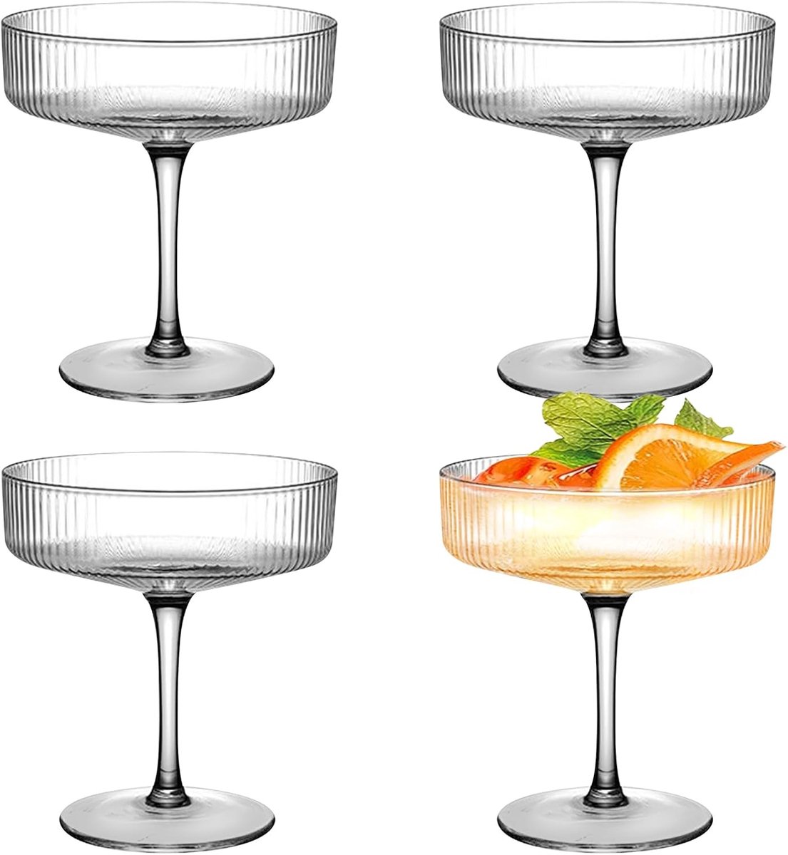4 stuks cocktailglazen martini glazen: champagneglazen, coupe glazen met kristallen look – elegante longdrinkglazen voor espresso martini, wijn & sekt kwaliteit 14 × 10 cm