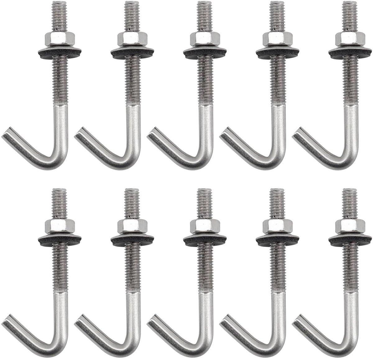 (10 stuks) M6 x 90 mm dakankers, betonankers, schroeven, J-haken, 304 roestvrij staal, wandhaken, lange schacht, haak met zeskantmoer, sluitring