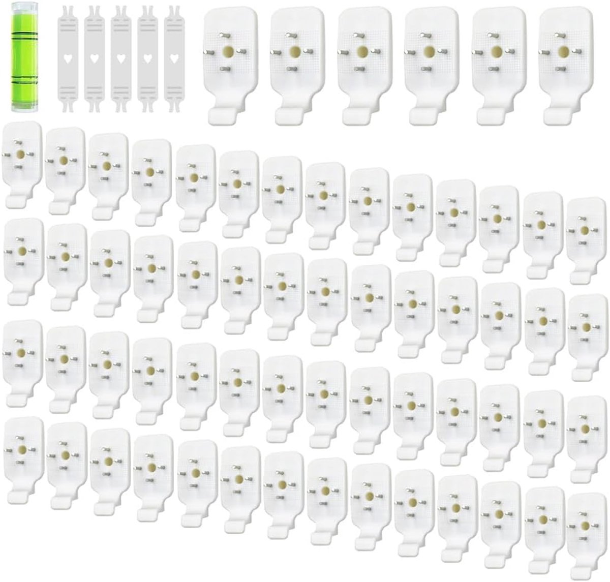 50 Foto Haken,Foto Opknoping Kit,Frame Haak,Geschikt voor Harde Muren,Droogmuurwerk,Schilderwerk,Fixatie Van Trouwfoto's,Foto's (5 Hangarmsteunen en 1 Nivelleringstoestel)