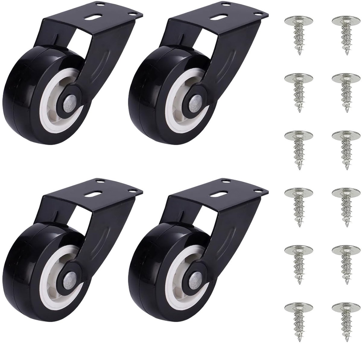 Meubelwielen met dikke, 4 stuks heavy duty poortwielen met schroeven, anti-doorhang steunwiel, torrol voor meubels, zijwaarts gemonteerd voor houten poort, tuinpoort