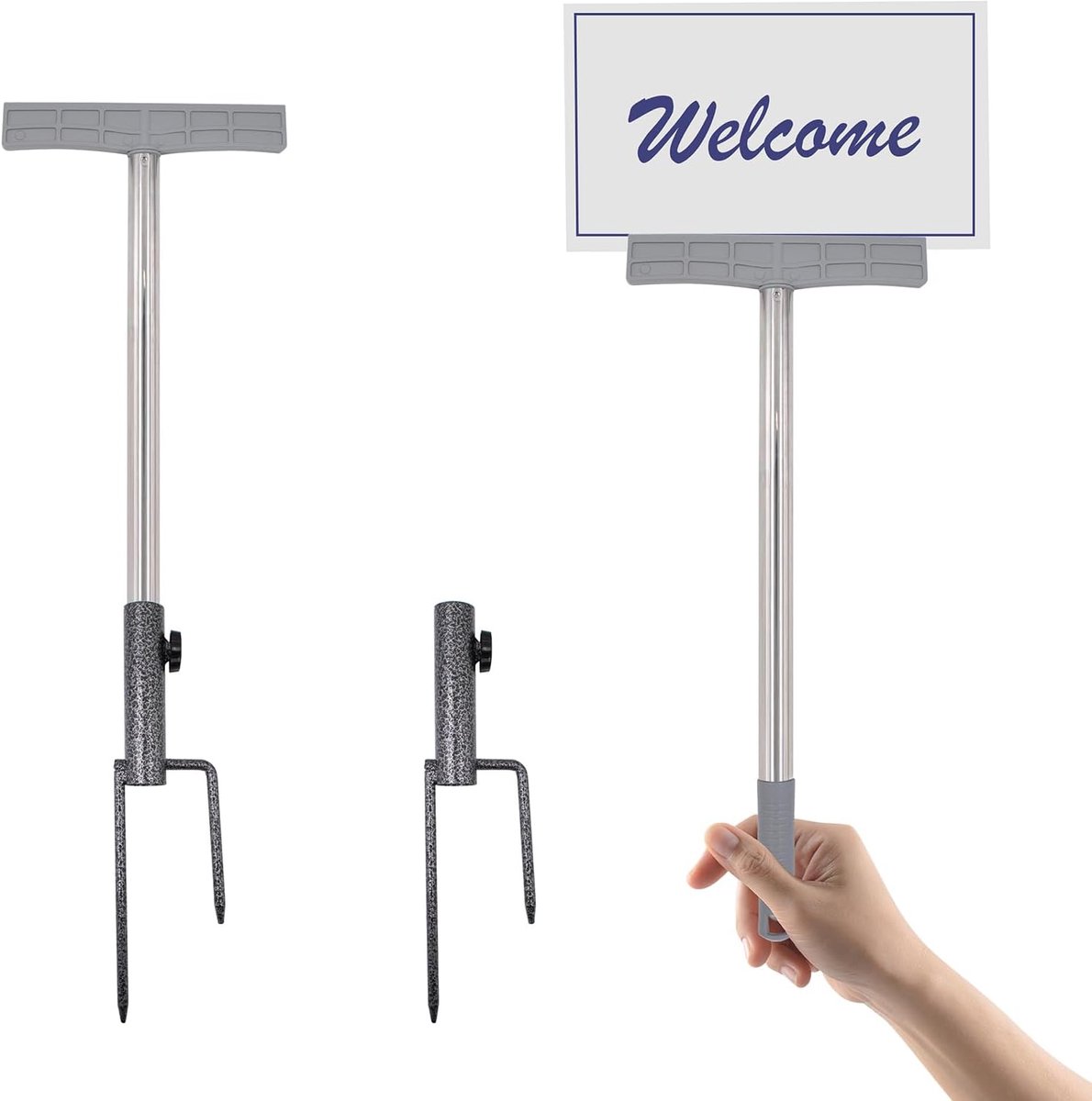 2 stuks tekenpalen voor borden, bordenstandaard met metalen paal Yard Sign standaard tuinschildpaal roestbescherming teken palen pak voor tuin, binnenplaats, gazon