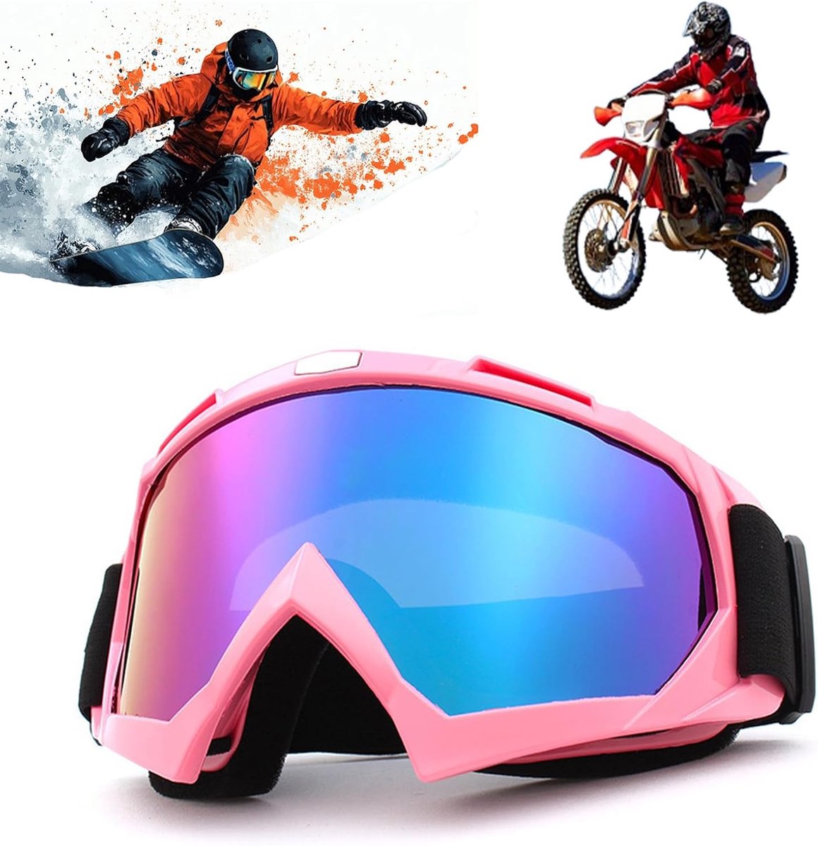 skibril, motorcrossbril, motorcrossbril met gespiegeld, geschikt voor motorfietsen, racewagens, offroad-racen, offroad-motoren, mountainbikes, skiën
