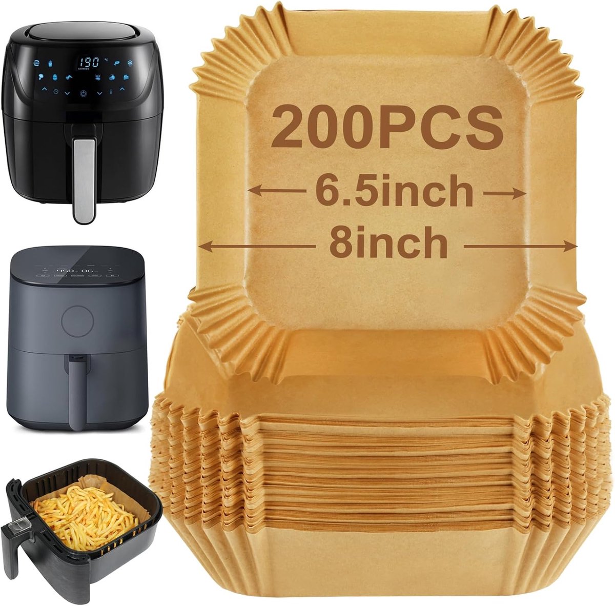 200 stuks Air Fryer Liner, Airfryer accessoires, 20 inch Air Fryer Liners Wegwerp, anti-aanbakpapier voor heteluchtfriteuse, compatibel met COSORI, Russell, Tefal, Tower (binnenste 6,5 inch)