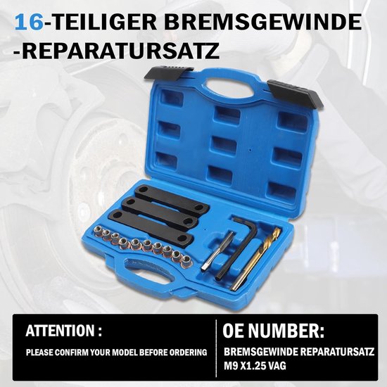16 stuks compatibel met VAG V*W 0P*EL F0*rd remschroefdraad schroefdraad reparatieset M9 x1.25 schroefdraad reparatieset — afbeelding 4