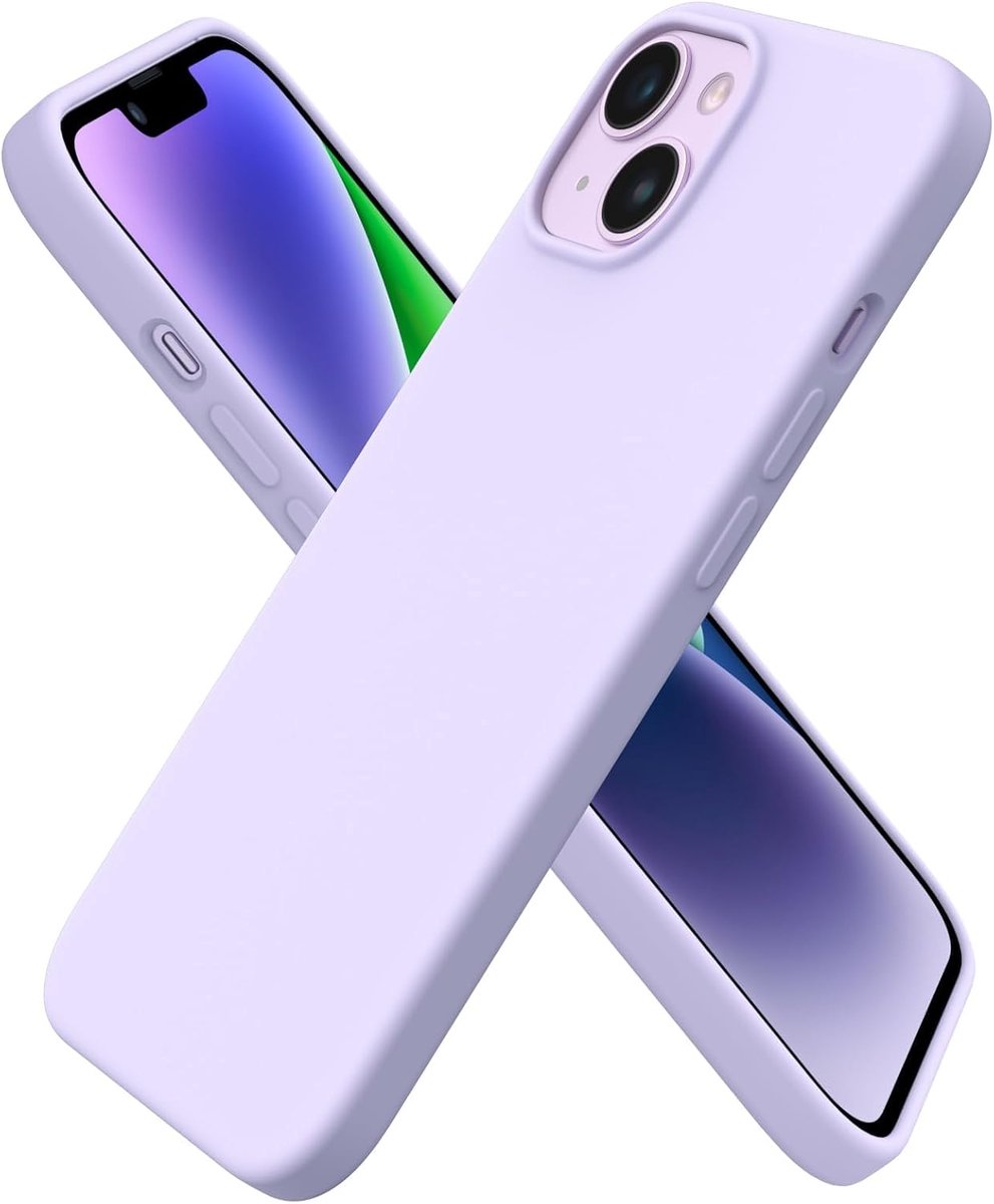 Compatibel met iPhone 14 hoesje 6,1 inch, slanke vloeibare siliconen 3 lagen volledig bedekte zachte gel rubber hoes cover 6,1 inch-pastel lila