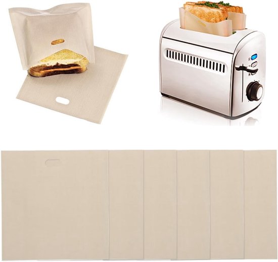 Foto: 6 stuks broodroosterzakken herbruikbaar sandwich toasterzakken hittebestendige broodroosterzak anti aanbaklaag 16 x 16 5 cm sandwichzakjes broodroosterzakken toasterzakken toastzakjes voor pizza